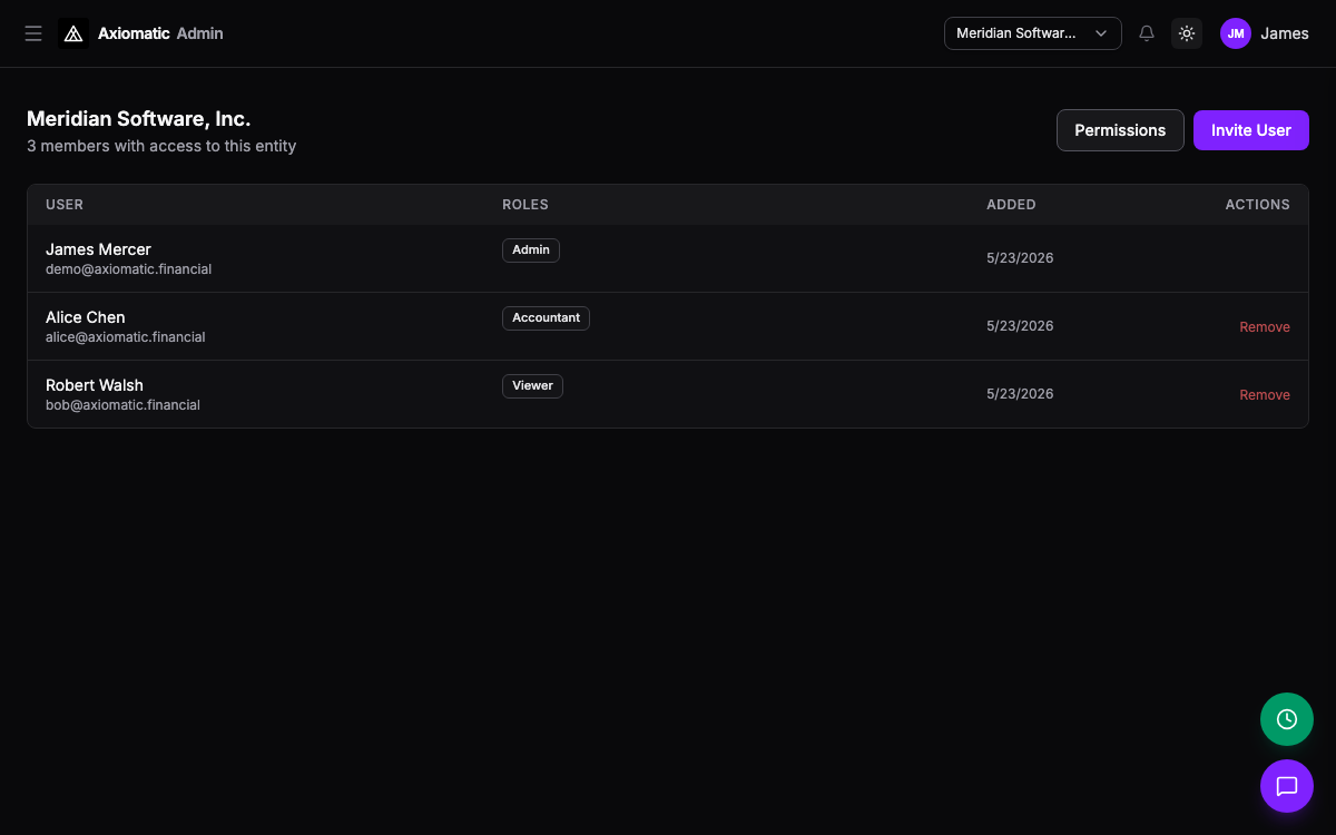 Admin — team invites and role-based access in TripleBooks
