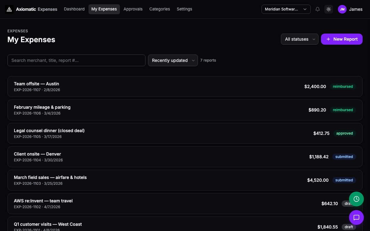 Expenses — expense reports and approvals in TripleBooks