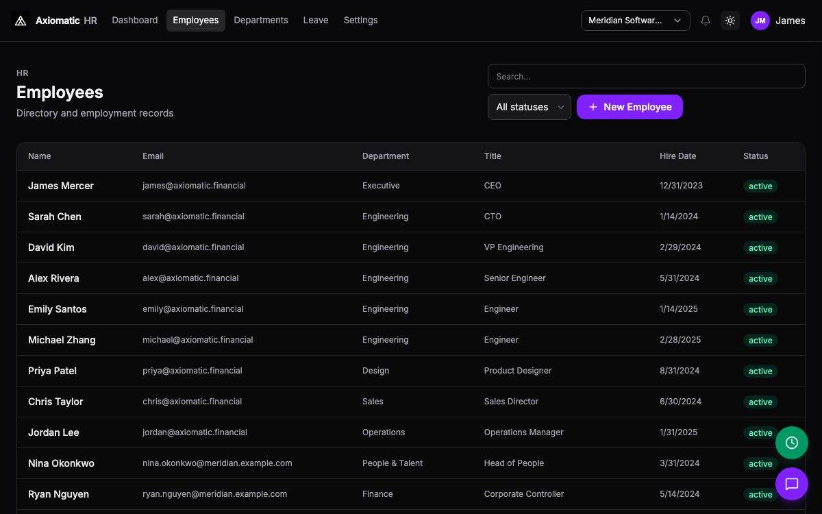 Payroll — employees, time off, and org structure in TripleBooks
