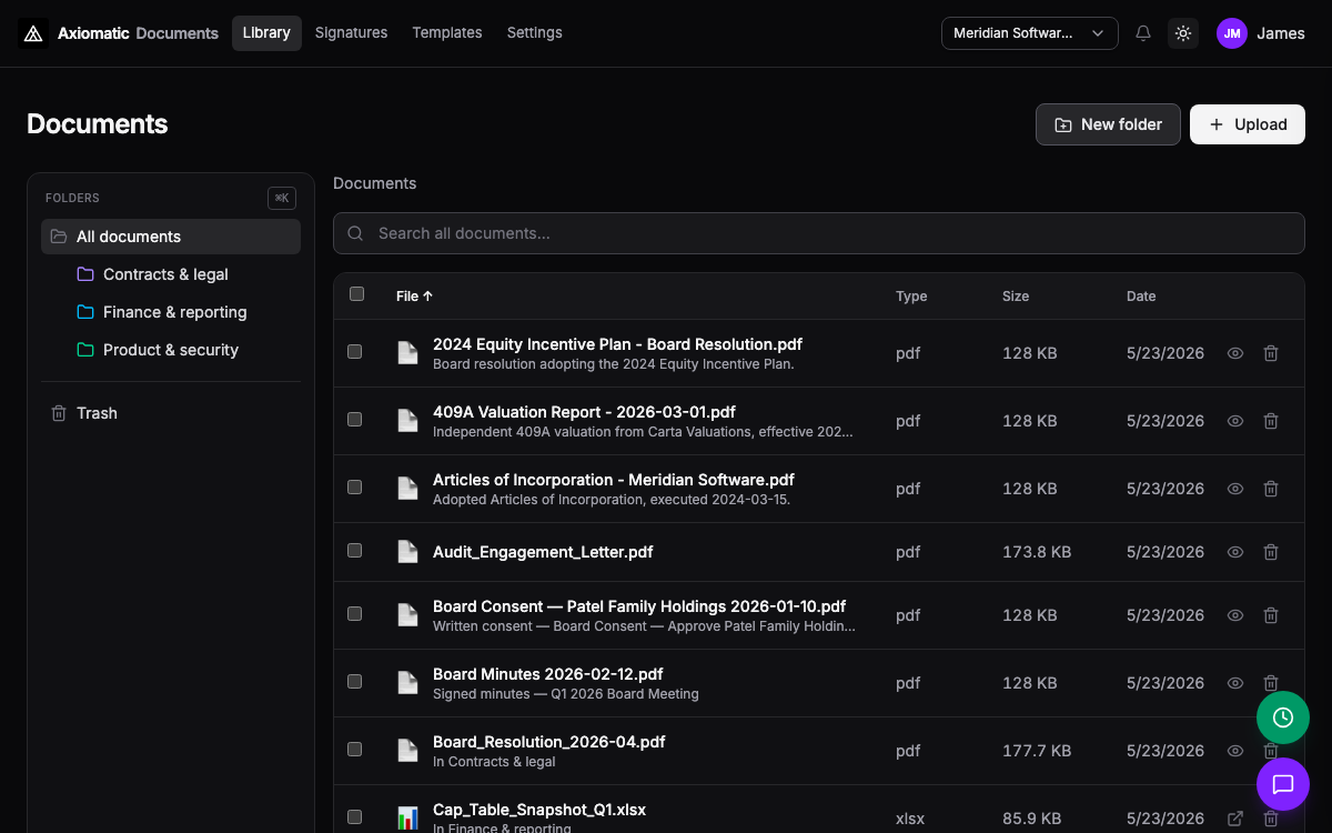 Documents — files linked to ledger and operations in TripleBooks